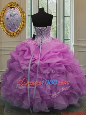 Stylish Sweetheart Sleeveless Organza Sweet 16 Dresses Beading and Ruffles and Pick Ups Lace Up