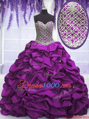 Elegant Purple Sleeveless Beading and Sequins and Pick Ups Floor Length 15 Quinceanera Dress