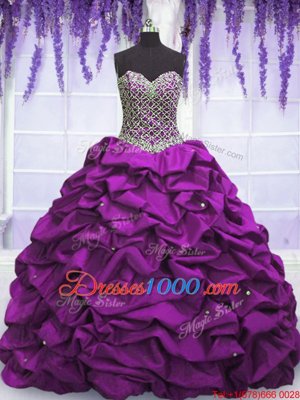 Elegant Purple Sleeveless Beading and Sequins and Pick Ups Floor Length 15 Quinceanera Dress