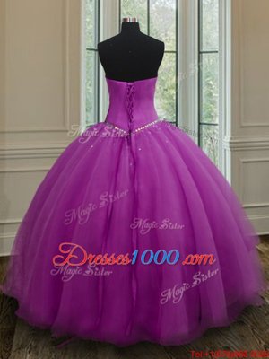 Low Price Purple Organza Lace Up Sweetheart Sleeveless Floor Length Sweet 16 Dresses Beading