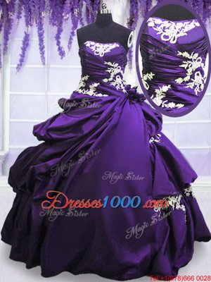 Affordable Taffeta Sleeveless Floor Length Sweet 16 Dress and Appliques and Pick Ups