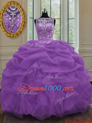 Charming Purple Scoop Lace Up Beading and Pick Ups Quinceanera Dresses Sleeveless