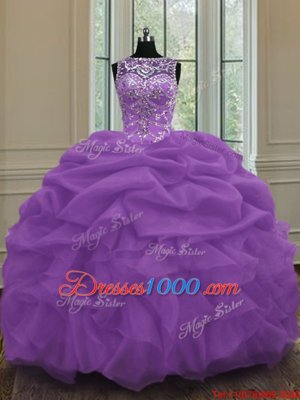 Charming Purple Scoop Lace Up Beading and Pick Ups Quinceanera Dresses Sleeveless