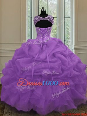 Charming Purple Scoop Lace Up Beading and Pick Ups Quinceanera Dresses Sleeveless