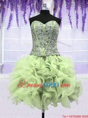 Four Piece Floor Length Lace Up Quinceanera Dress Yellow Green and In for Military Ball and Sweet 16 and Quinceanera with Ruffles and Sequins