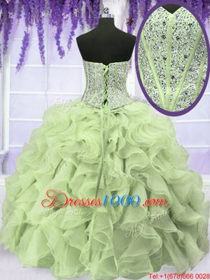 Four Piece Floor Length Lace Up Quinceanera Dress Yellow Green and In for Military Ball and Sweet 16 and Quinceanera with Ruffles and Sequins