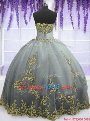 Traditional Appliques Sweet 16 Dresses Grey Zipper Sleeveless Floor Length