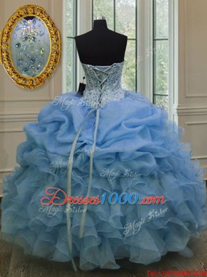 Cute Beading and Pick Ups Sweet 16 Dress Blue Lace Up Sleeveless Floor Length