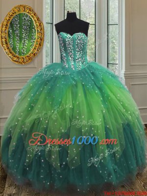 Sequins Floor Length Ball Gowns Sleeveless Multi-color Quinceanera Gowns Lace Up