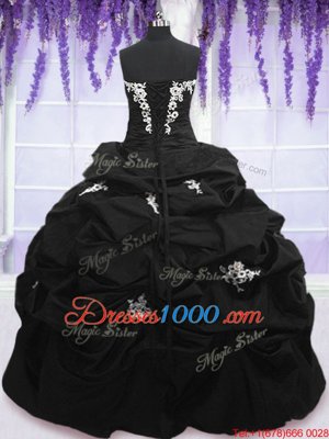 Strapless Sleeveless 15 Quinceanera Dress Floor Length Appliques and Pick Ups Black Taffeta