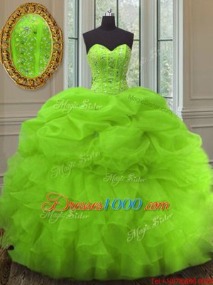 Most Popular Sleeveless Floor Length Beading and Ruffles and Pick Ups Lace Up Sweet 16 Dresses