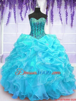 Excellent Sleeveless Organza Floor Length Lace Up Quinceanera Dress in for with Beading and Ruffles