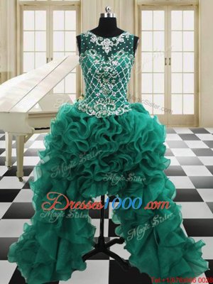 Four Piece Scoop Floor Length Ball Gowns Sleeveless Dark Green Sweet 16 Dress Lace Up