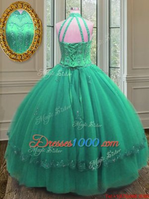 Turquoise Sweetheart Lace Up Beading and Appliques Quinceanera Dresses Sleeveless