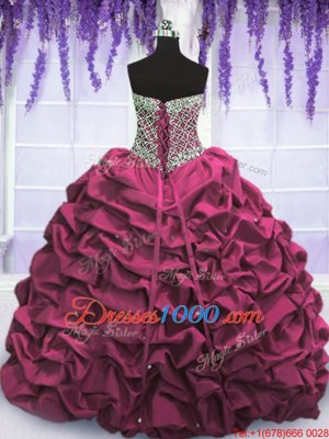 Sequins Pick Ups Burgundy Sleeveless Taffeta Lace Up Vestidos de Quinceanera for Military Ball and Sweet 16 and Quinceanera