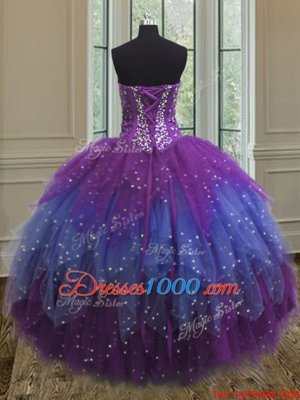 Noble Floor Length Multi-color Ball Gown Prom Dress Tulle Sleeveless Beading and Ruffles and Sequins