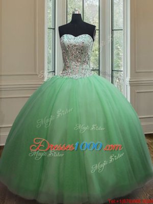 Glittering Floor Length Ball Gowns Sleeveless Quinceanera Dresses Lace Up