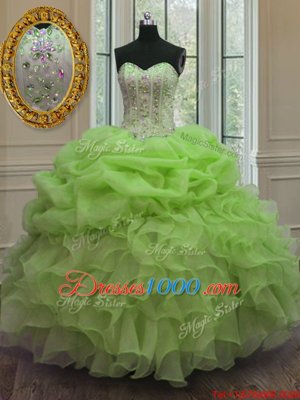 New Arrival Sleeveless Floor Length Beading and Pick Ups Lace Up Ball Gown Prom Dress with