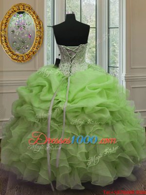 New Arrival Sleeveless Floor Length Beading and Pick Ups Lace Up Ball Gown Prom Dress with