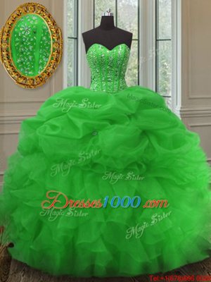 Attractive Pick Ups Floor Length Green Ball Gown Prom Dress Sweetheart Sleeveless Lace Up