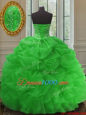 Attractive Pick Ups Floor Length Green Ball Gown Prom Dress Sweetheart Sleeveless Lace Up