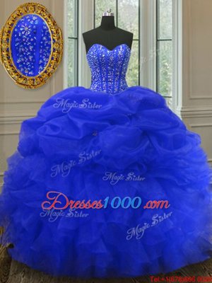 Pick Ups Floor Length Royal Blue Quinceanera Gown Sweetheart Sleeveless Lace Up