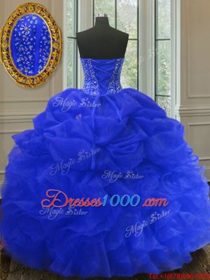 Pick Ups Floor Length Royal Blue Quinceanera Gown Sweetheart Sleeveless Lace Up