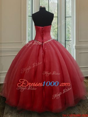 Red Sweet 16 Quinceanera Dress Military Ball and Sweet 16 and Quinceanera and For with Beading Sweetheart Sleeveless Lace Up