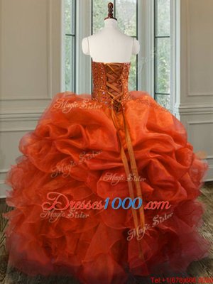 Flirting Orange Red Sleeveless Organza Lace Up Quinceanera Dresses for Military Ball and Sweet 16 and Quinceanera