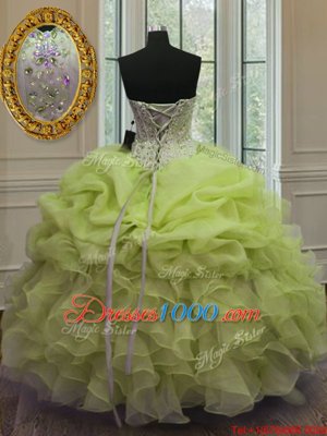 Yellow Green Sleeveless Beading and Pick Ups Floor Length Vestidos de Quinceanera