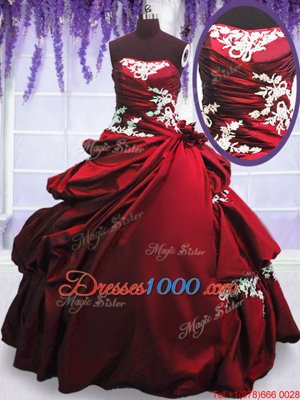 Glorious Wine Red Sleeveless Floor Length Appliques and Pick Ups Lace Up Quinceanera Dresses