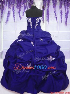 New Arrival Royal Blue Lace Up Strapless Appliques and Pick Ups Quinceanera Gowns Taffeta Sleeveless