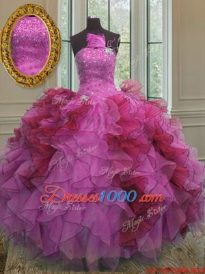Affordable Multi-color Quinceanera Gown Military Ball and Sweet 16 and Quinceanera and For with Ruffles and Sequins Strapless Sleeveless Lace Up