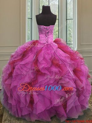 Affordable Multi-color Quinceanera Gown Military Ball and Sweet 16 and Quinceanera and For with Ruffles and Sequins Strapless Sleeveless Lace Up