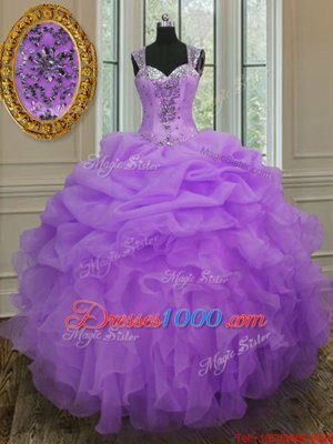 Artistic Straps Sleeveless Zipper Quince Ball Gowns Lavender Organza