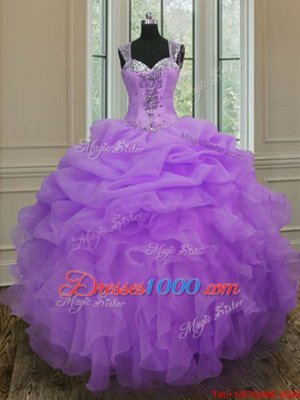 Artistic Straps Sleeveless Zipper Quince Ball Gowns Lavender Organza