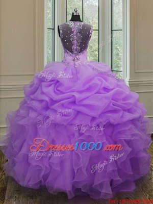 Artistic Straps Sleeveless Zipper Quince Ball Gowns Lavender Organza