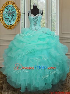 Straps Straps Floor Length Zipper Quinceanera Dresses Apple Green and In for Military Ball and Sweet 16 and Quinceanera with Beading and Ruffles