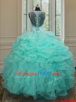 Straps Straps Floor Length Zipper Quinceanera Dresses Apple Green and In for Military Ball and Sweet 16 and Quinceanera with Beading and Ruffles