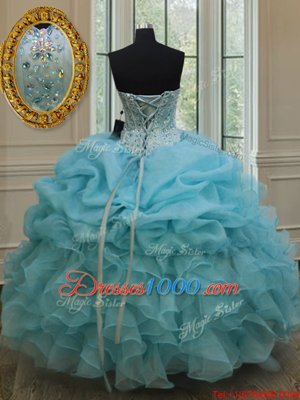 Exquisite Pick Ups Sweetheart Sleeveless Lace Up Quinceanera Dresses Baby Blue Organza