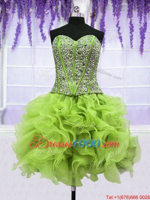 Four Piece Yellow Green Ball Gowns Organza Sweetheart Sleeveless Beading and Ruffles Floor Length Lace Up Quinceanera Gown