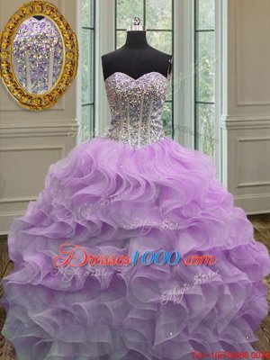 Glittering Sweetheart Sleeveless Organza Quinceanera Dress Beading and Ruffles Lace Up