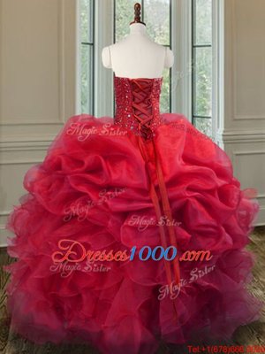 Sleeveless Lace Up Floor Length Beading and Ruffles 15th Birthday Dress