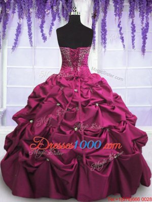 Superior Floor Length Fuchsia Vestidos de Quinceanera Taffeta Sleeveless Beading and Appliques and Pick Ups