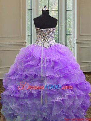 Floor Length Lavender Vestidos de Quinceanera Sweetheart Sleeveless Lace Up