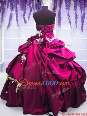 Fuchsia Sleeveless Embroidery and Pick Ups Floor Length Sweet 16 Dress