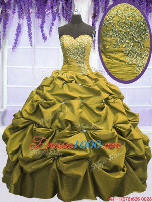 Fitting Brown Taffeta Lace Up 15 Quinceanera Dress Sleeveless Floor Length Beading and Appliques and Pick Ups