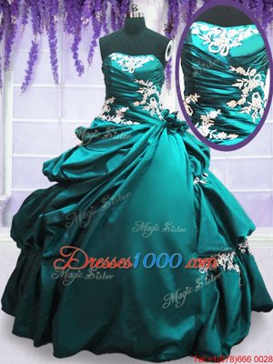 Elegant Teal Strapless Neckline Appliques and Pick Ups Quinceanera Dresses Sleeveless Lace Up