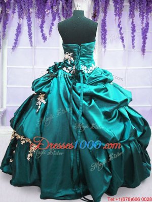 Elegant Teal Strapless Neckline Appliques and Pick Ups Quinceanera Dresses Sleeveless Lace Up