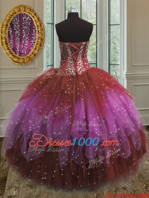 Modest Three Piece Floor Length Multi-color 15th Birthday Dress Sweetheart Sleeveless Lace Up